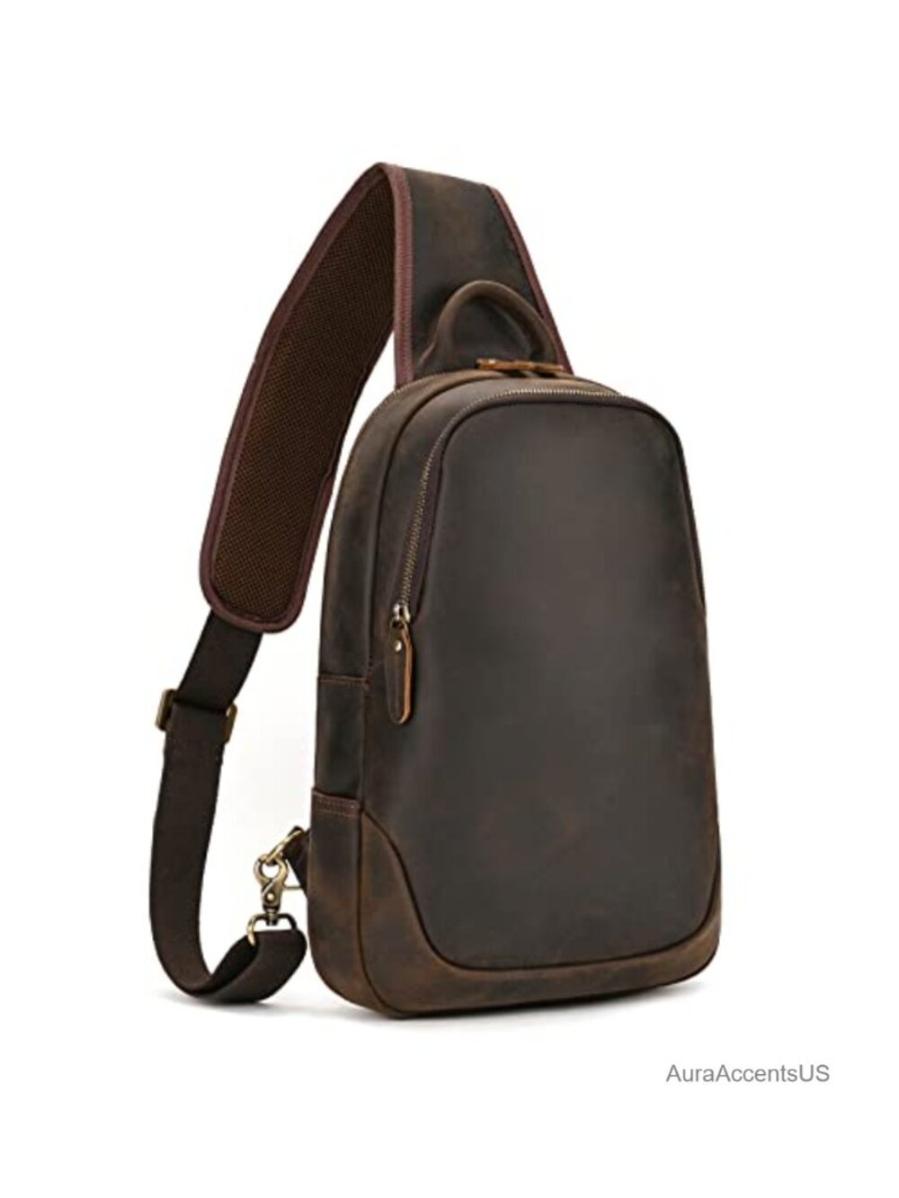 Full Grain Leather Sling Bag Crossbody Chest Daypack Hiking Travel